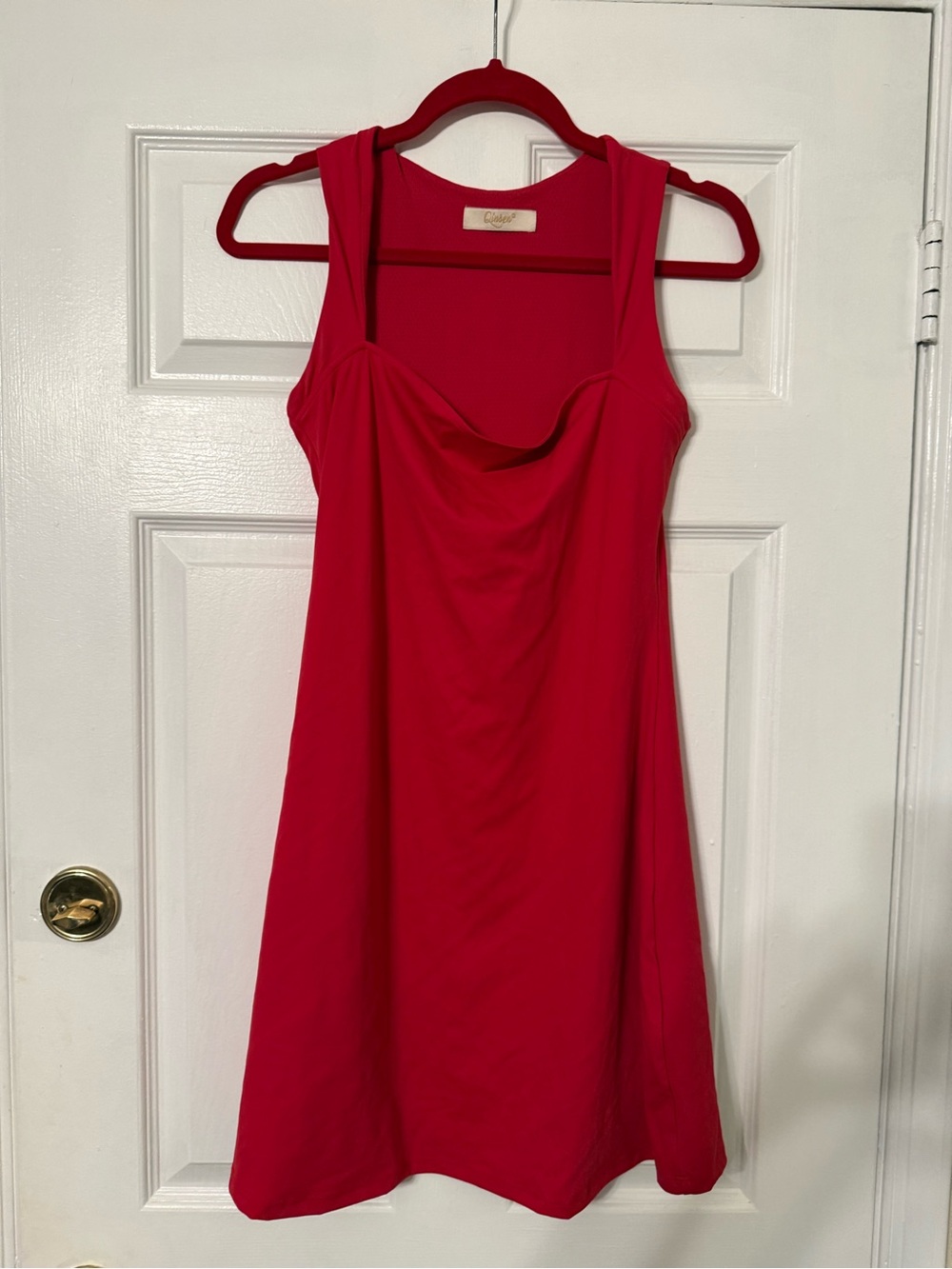 Qinsen Sleeveless Cowl-Neck Mini Dress in Bright Red